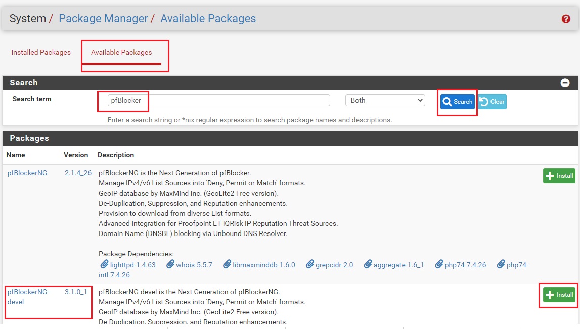 pfsense package